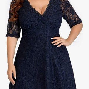 Navy Lace Cocktail Dress V Neck Size 22